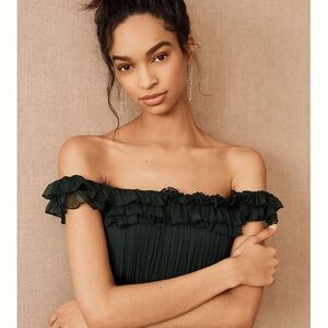 BHLDN Antoinette Dress: Emerald Green Ruffles